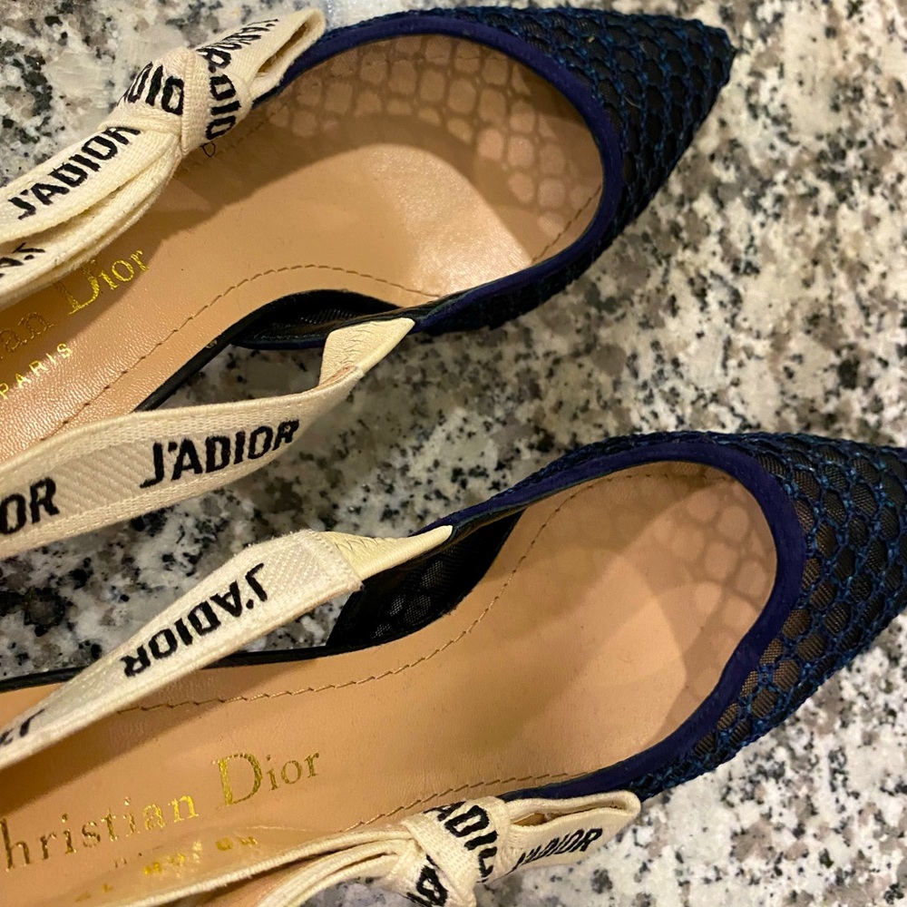 Christian Dior J’Adior Black Macramé Embroidered Slingback Pump Size 37 1/2